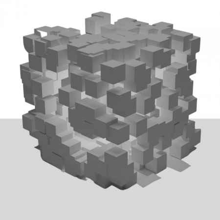 A graphic showing a series of cubes forming a rough larger cube.