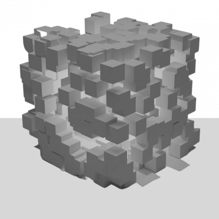 A graphic showing a series of cubes forming a rough larger cube.